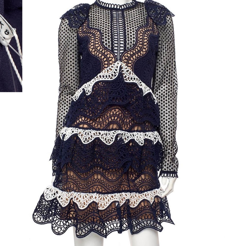 SELF PORTRAIT NAVY & BLACK LACE MINI DRESS SZ 4
